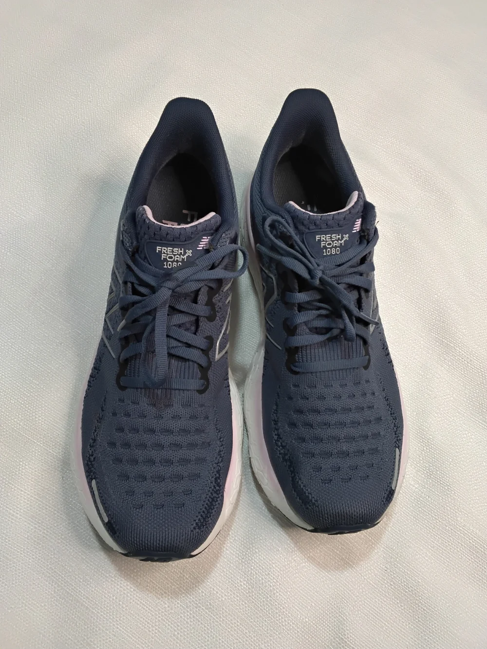 New Balance 1080 V12 Women's Navy Running Sneakers with Pale Pink Trim Sz 10.5